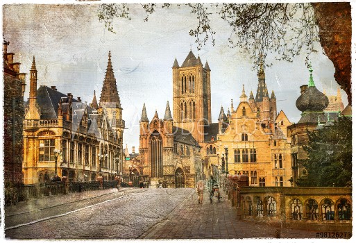 Bild på medieval gothic Ghent Belgium retro style picture